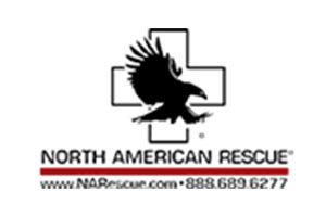 A black and white logo of the north american rescue.