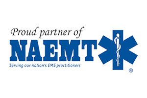 A blue and white logo for the naemt