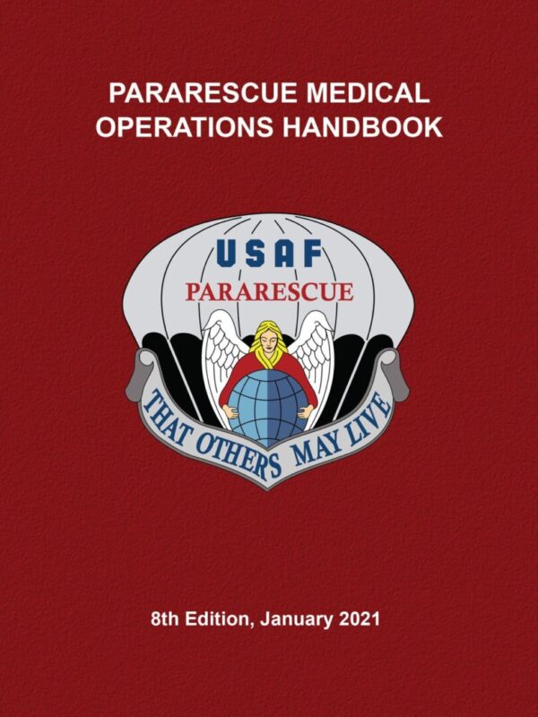 A red book cover with the words " pararescue medical operations handbook ".