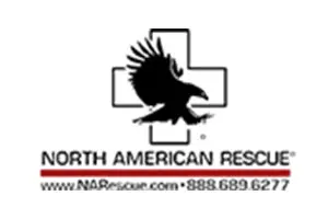 A black and white logo of north american rescue.